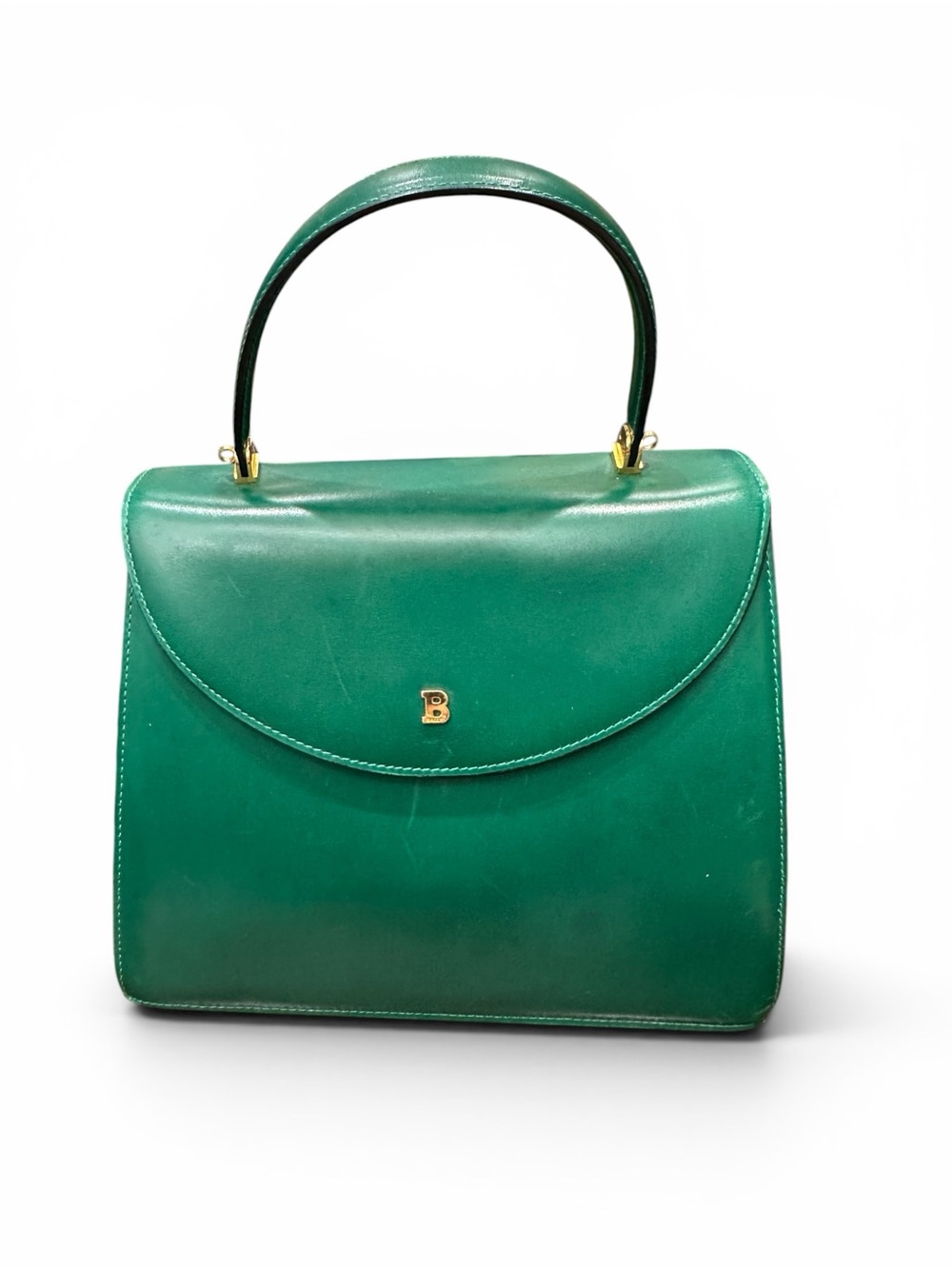 Vintage Bally Emerald Green Leather Top Handle Crossbody Bag | Italy